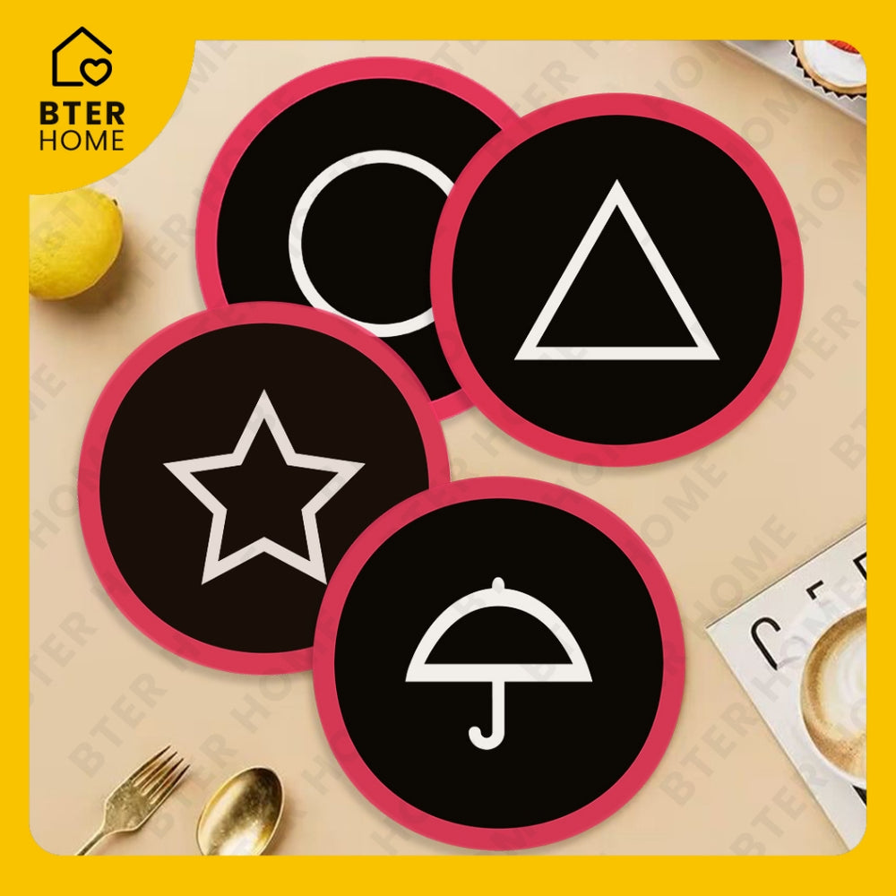 Bter Home Tatakan Gelas Anti Slip Motif Squid Game - Alas Meja Minum Estetik Anti Air - image 5