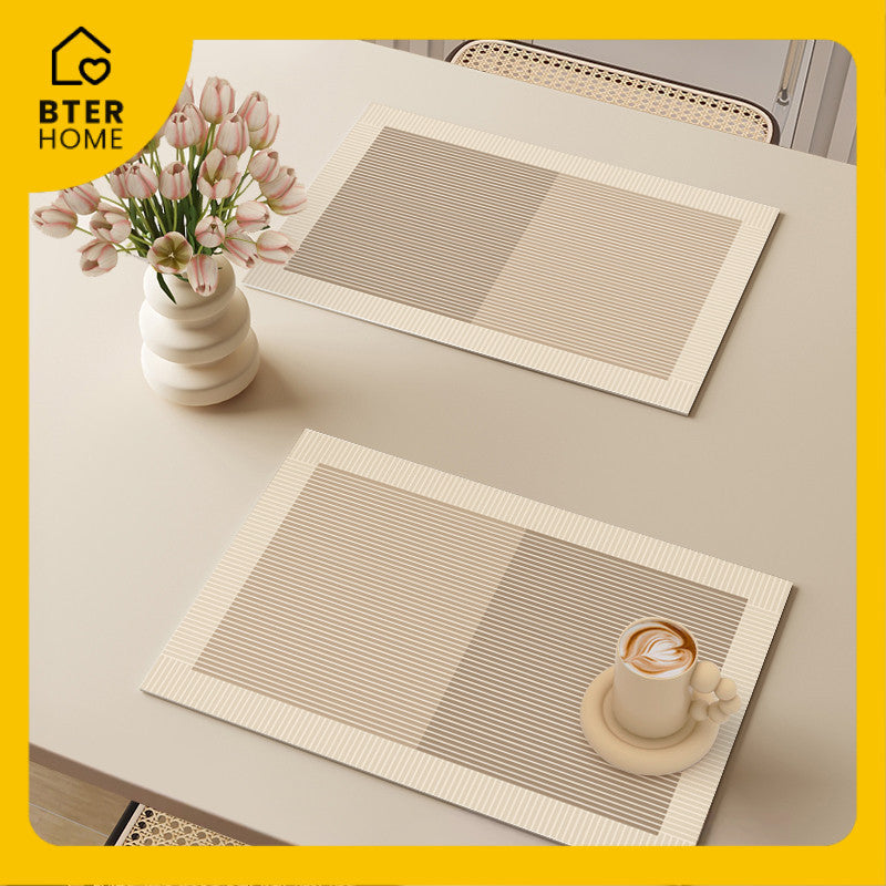 Bter Home Tatakan Piring Placemat Garis Abstrak Minimalis Beige Anti Slip Tahan Panas PVC Premium Mudah Dibersihkan
