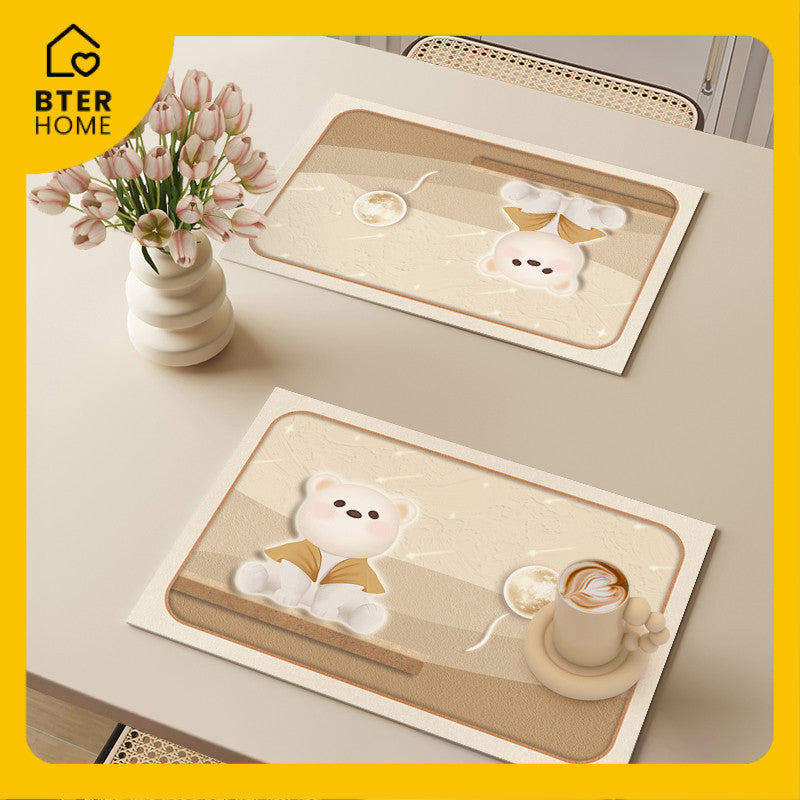 Bter Home Tatakan Piring Placemat Garis Abstrak Minimalis Beige Anti Slip Tahan Panas PVC Premium Mudah Dibersihkan