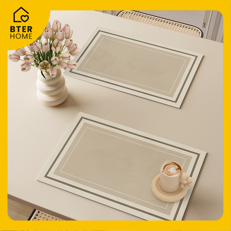 Bter Home Tatakan Piring Placemat Garis Abstrak Minimalis Beige Anti Slip Tahan Panas PVC Premium Mudah Dibersihkan