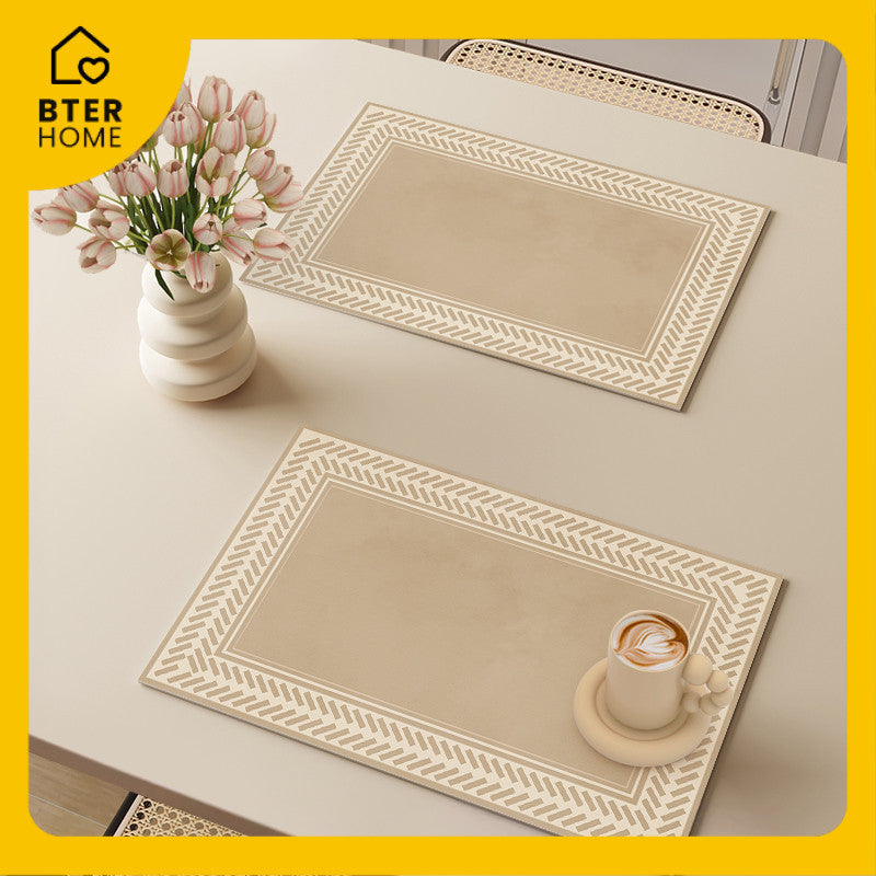 Bter Home Tatakan Piring Placemat Garis Abstrak Minimalis Beige Anti Slip Tahan Panas PVC Premium Mudah Dibersihkan
