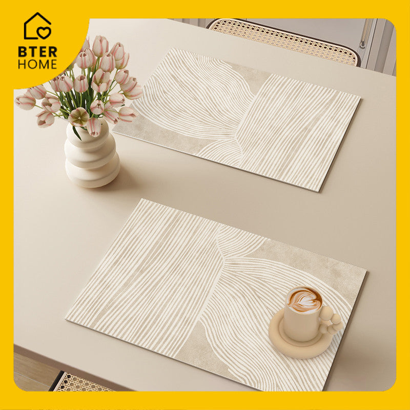 Bter Home Tatakan Piring Placemat Garis Abstrak Minimalis Beige Anti Slip Tahan Panas PVC Premium Mudah Dibersihkan - 0258