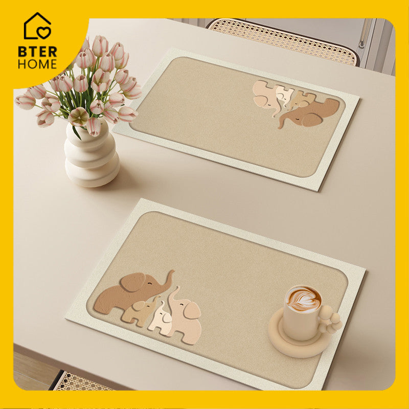 Bter Home Tatakan Piring Placemat Garis Abstrak Minimalis Beige Anti Slip Tahan Panas PVC Premium Mudah Dibersihkan