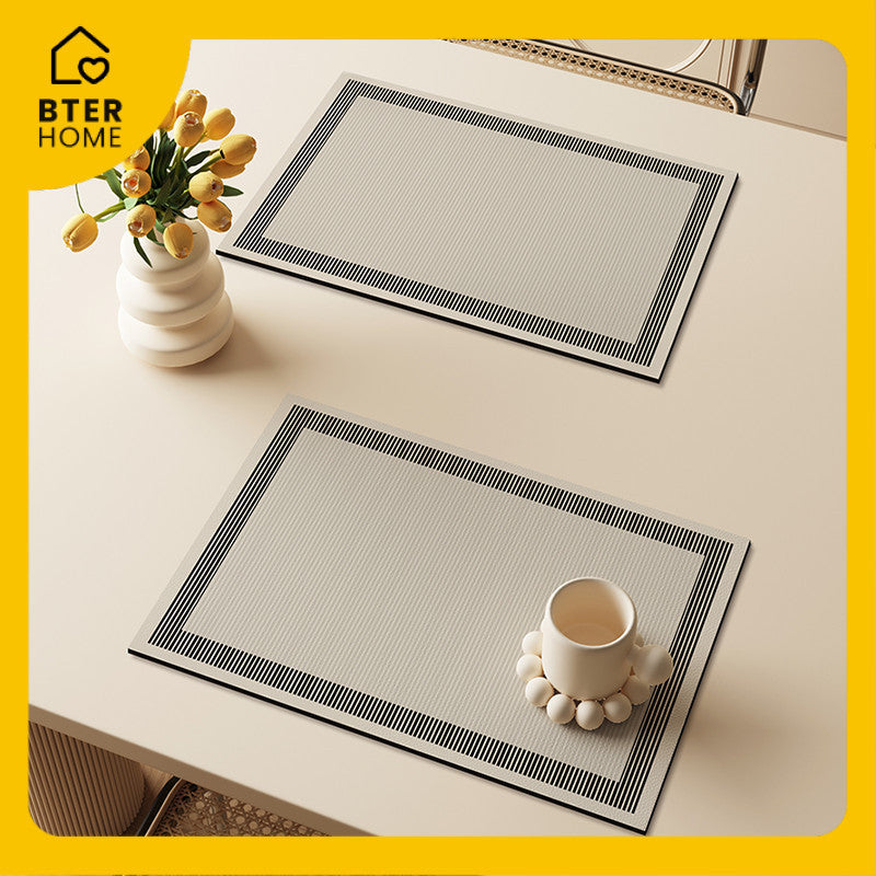 Bter Home Tatakan Piring Placemat Garis Abstrak Minimalis Beige Anti Slip Tahan Panas PVC Premium Mudah Dibersihkan