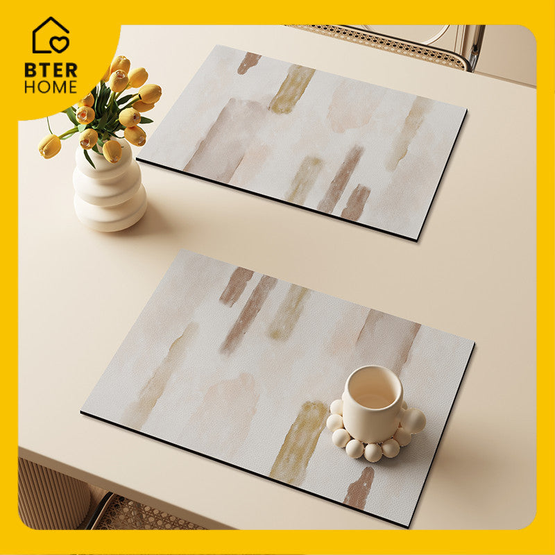 Bter Home Tatakan Piring Placemat Garis Abstrak Minimalis Beige Anti Slip Tahan Panas PVC Premium Mudah Dibersihkan