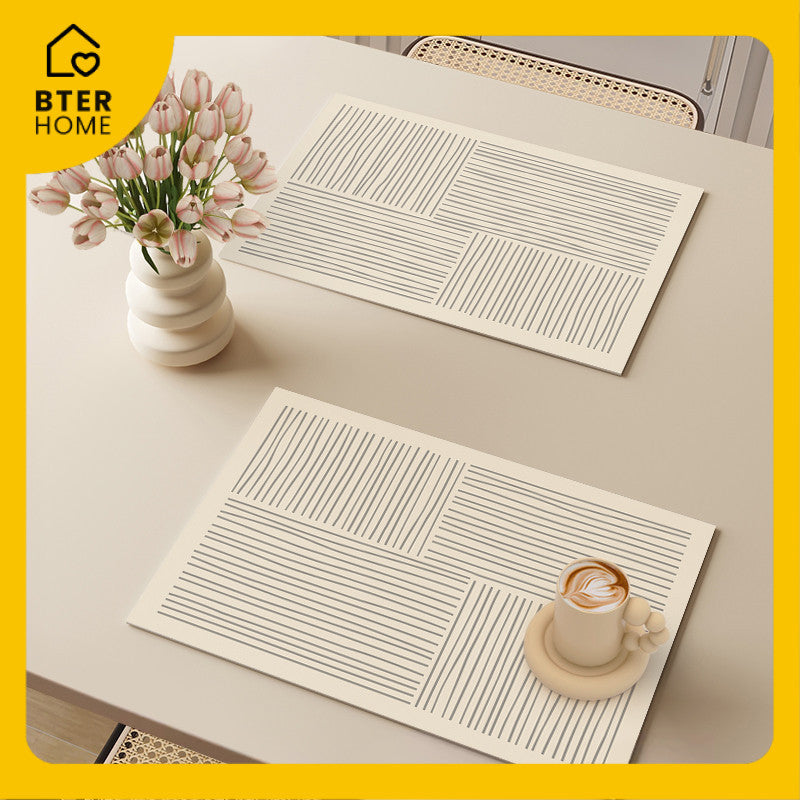 Bter Home Tatakan Piring Placemat Garis Abstrak Minimalis Beige Anti Slip Tahan Panas PVC Premium Mudah Dibersihkan