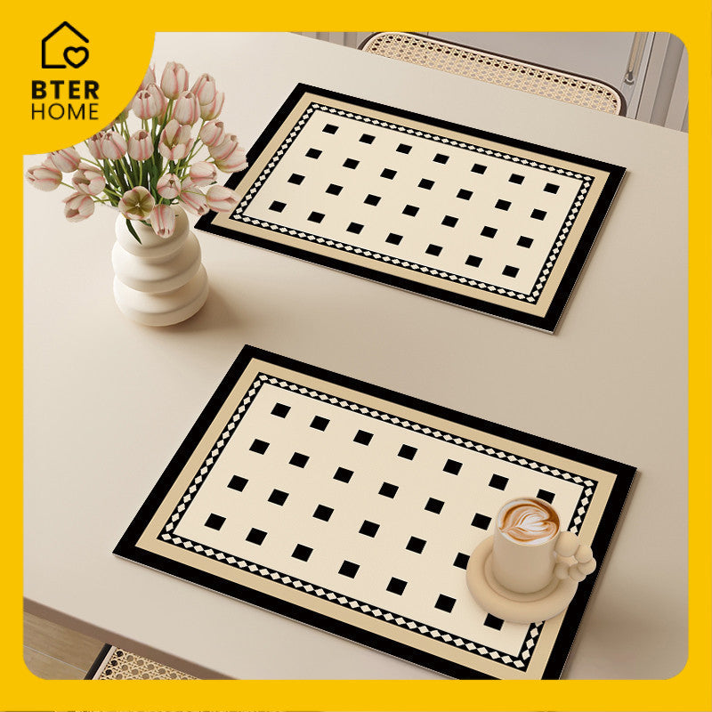 Bter Home Tatakan Piring Placemat Garis Abstrak Minimalis Beige Anti Slip Tahan Panas PVC Premium Mudah Dibersihkan