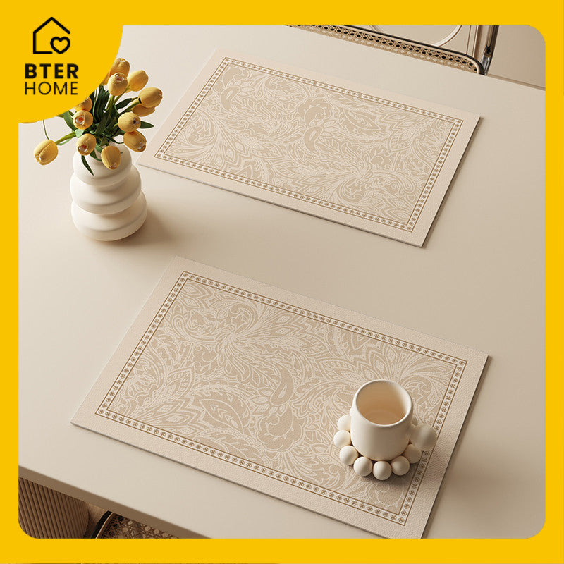 Bter Home Tatakan Piring Placemat Garis Abstrak Minimalis Beige Anti Slip Tahan Panas PVC Premium Mudah Dibersihkan - image 3