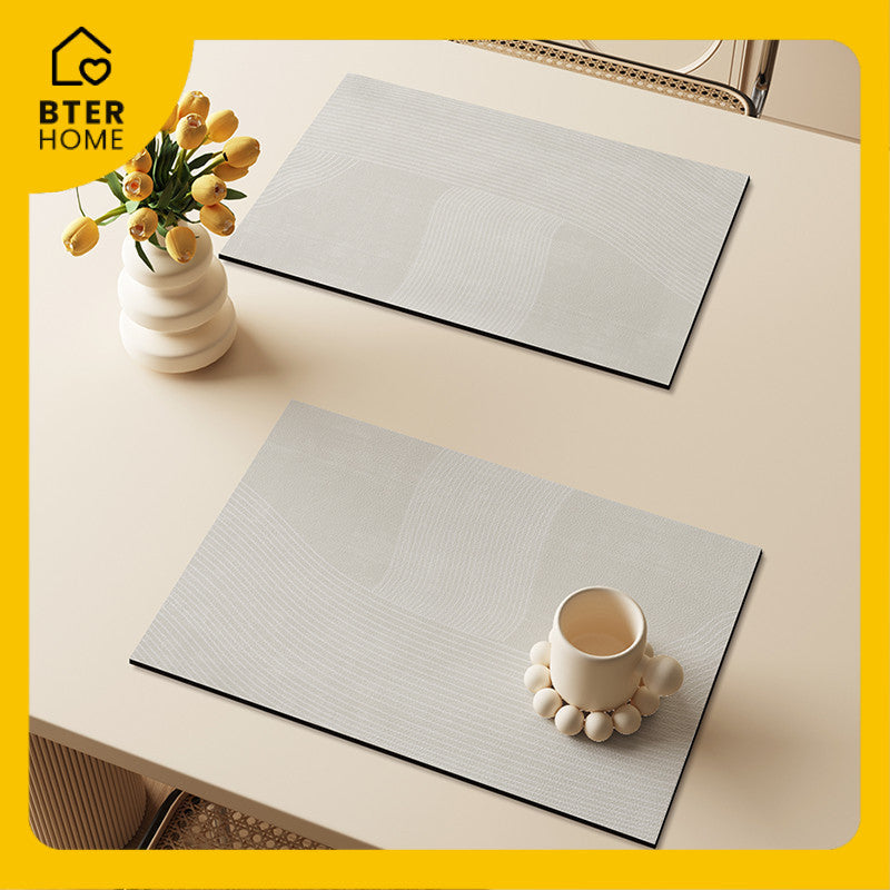 Bter Home Tatakan Piring Placemat Garis Abstrak Minimalis Beige Anti Slip Tahan Panas PVC Premium Mudah Dibersihkan