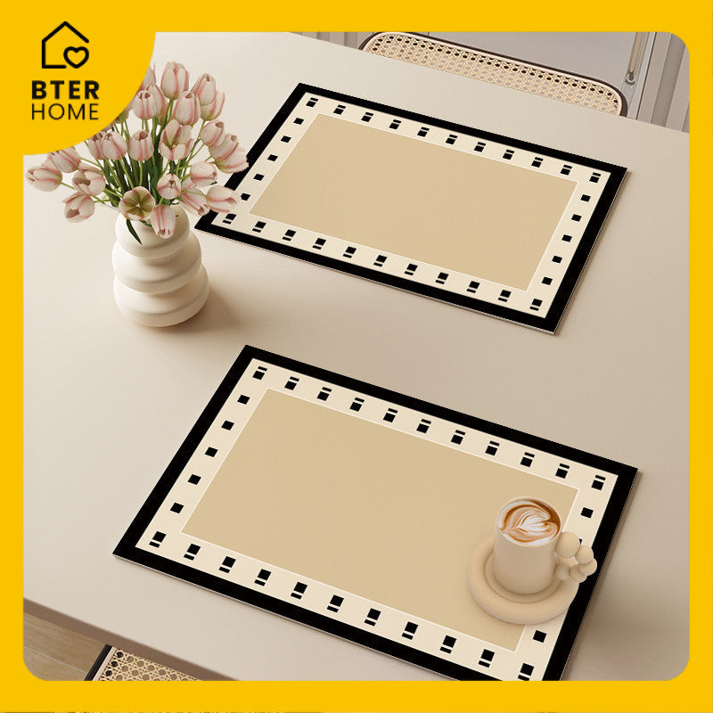 Bter Home Tatakan Piring Placemat Garis Abstrak Minimalis Beige Anti Slip Tahan Panas PVC Premium Mudah Dibersihkan
