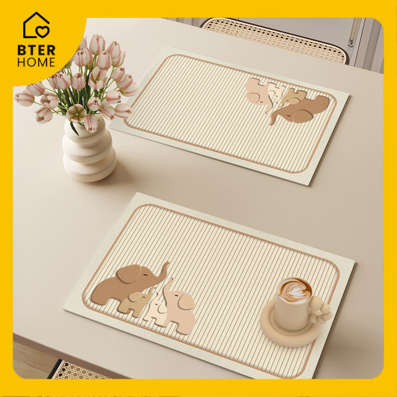Bter Home Tatakan Piring Placemat Garis Abstrak Minimalis Beige Anti Slip Tahan Panas PVC Premium Mudah Dibersihkan