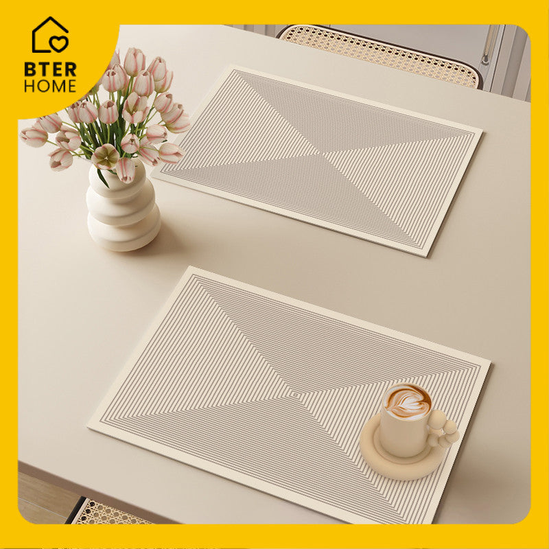 Bter Home Tatakan Piring Placemat Garis Abstrak Minimalis Beige Anti Slip Tahan Panas PVC Premium Mudah Dibersihkan