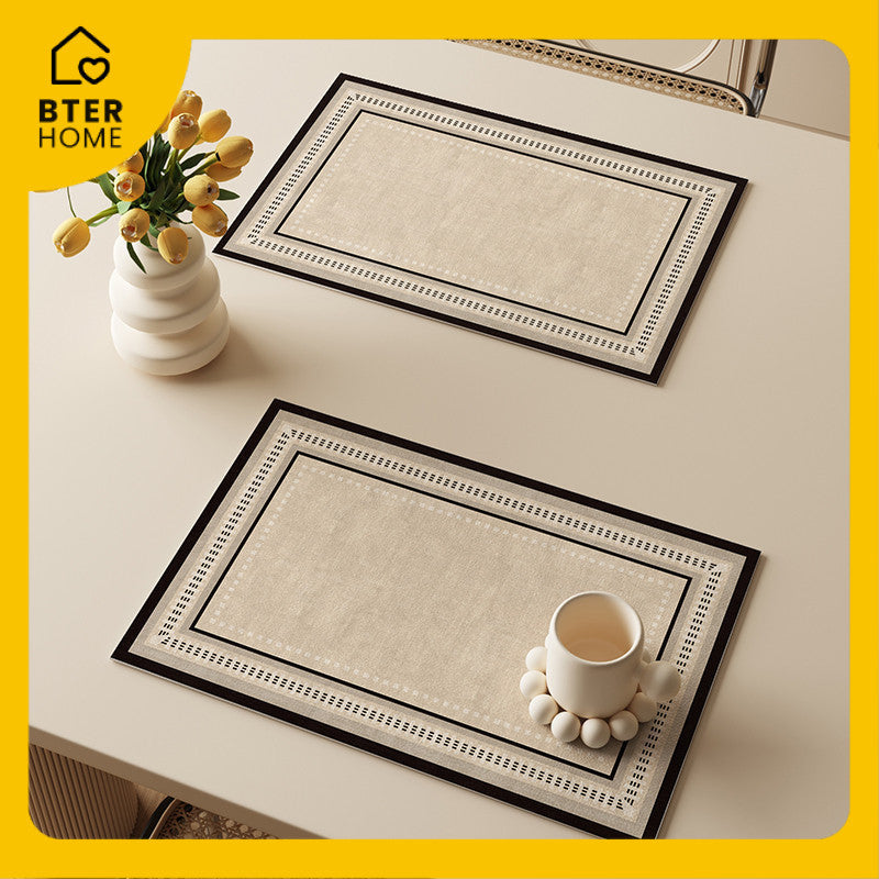 Bter Home Tatakan Piring Placemat Garis Abstrak Minimalis Beige Anti Slip Tahan Panas PVC Premium Mudah Dibersihkan