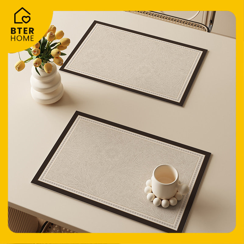 Bter Home Tatakan Piring Placemat Garis Abstrak Minimalis Beige Anti Slip Tahan Panas PVC Premium Mudah Dibersihkan