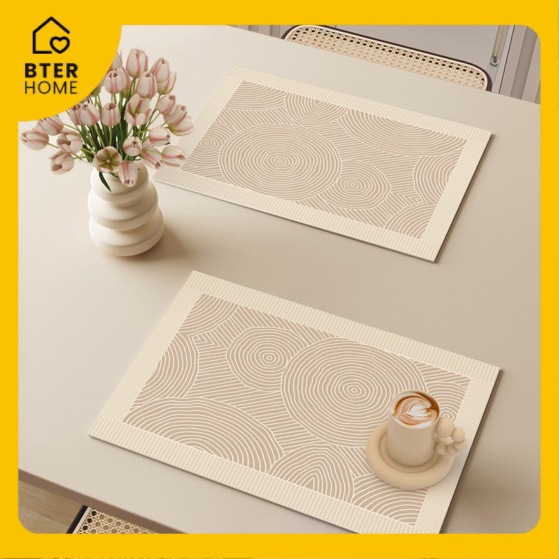Bter Home Tatakan Piring Placemat Garis Abstrak Minimalis Beige Anti Slip Tahan Panas PVC Premium Mudah Dibersihkan