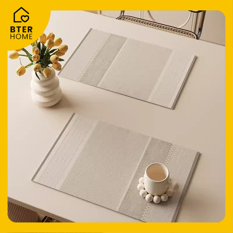 Bter Home Tatakan Piring Placemat Garis Abstrak Minimalis Beige Anti Slip Tahan Panas PVC Premium Mudah Dibersihkan - image 6