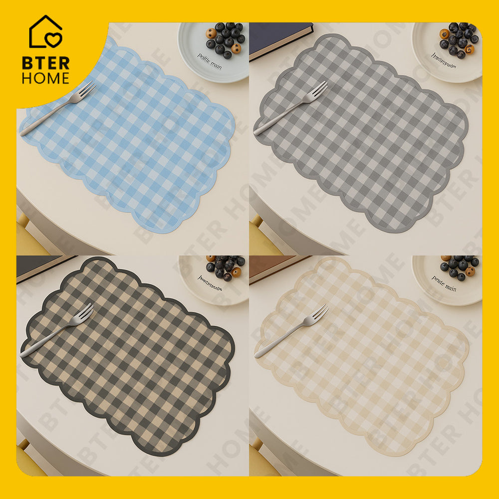 Bter Home Tatakan Piring Placemat Gingham Kotak Cerah Scallop Anti Slip Tahan Panas PVC Premium Mudah Dibersihkan - image 2