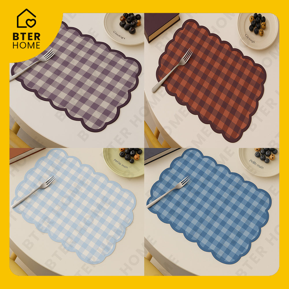 Bter Home Tatakan Piring Placemat Gingham Kotak Cerah Scallop Anti Slip Tahan Panas PVC Premium Mudah Dibersihkan - image 3