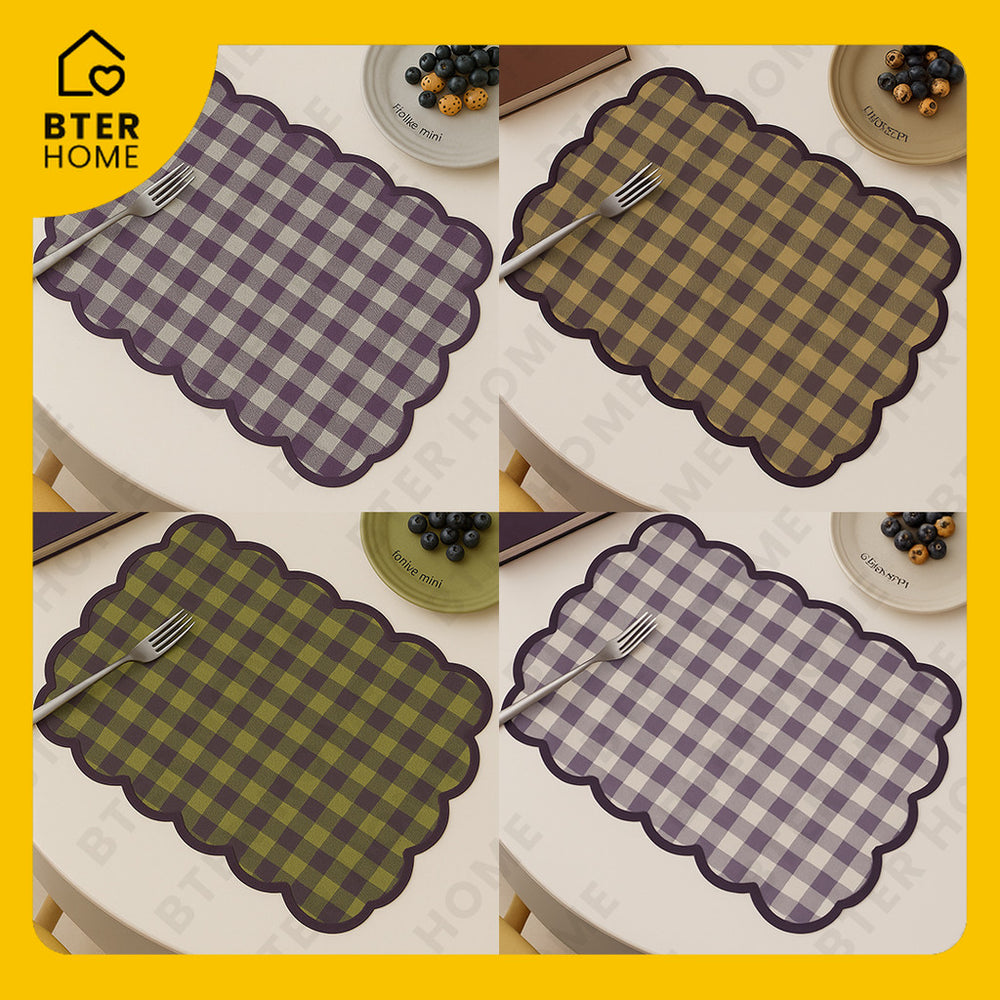 Bter Home Tatakan Piring Placemat Gingham Kotak Cerah Scallop Anti Slip Tahan Panas PVC Premium Mudah Dibersihkan - image 4