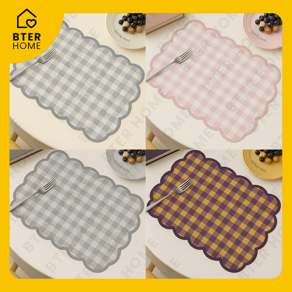 Bter Home Tatakan Piring Placemat Gingham Kotak Cerah Scallop Anti Slip Tahan Panas PVC Premium Mudah Dibersihkan - image 5