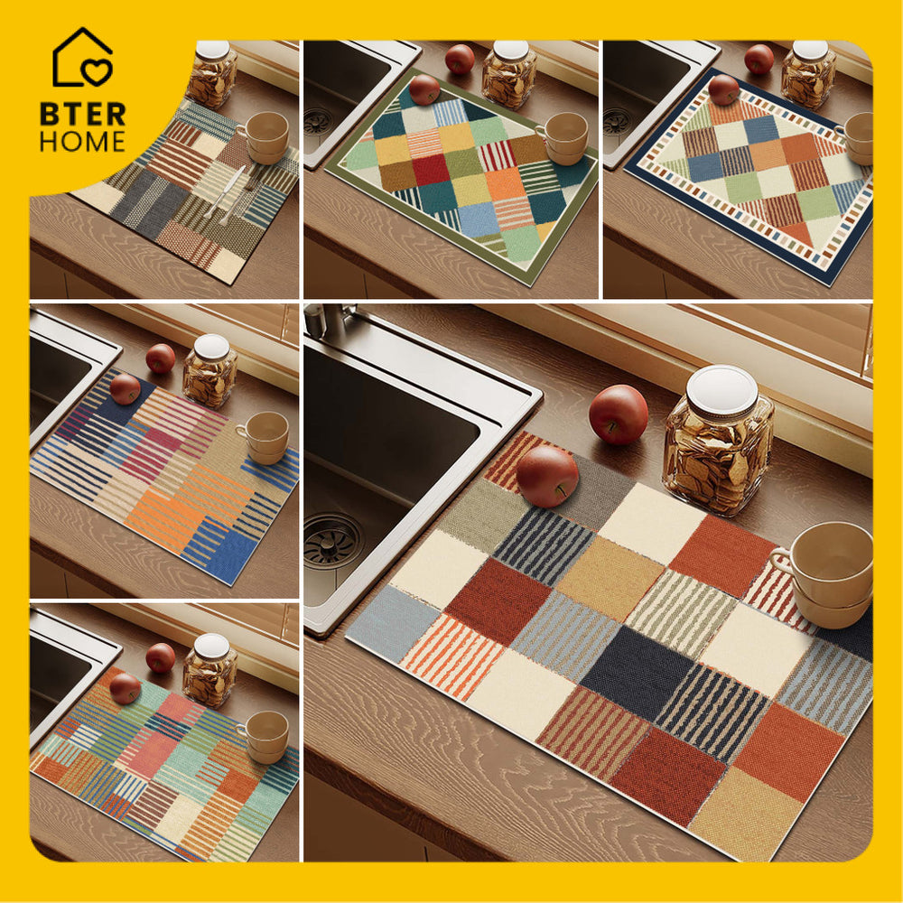 Bter Home Alas Meja Dapur Motif Kotak Geometris Serap Air Estetik untuk Countertop dan Coffee Corner - BH4686 TidakSerapAir