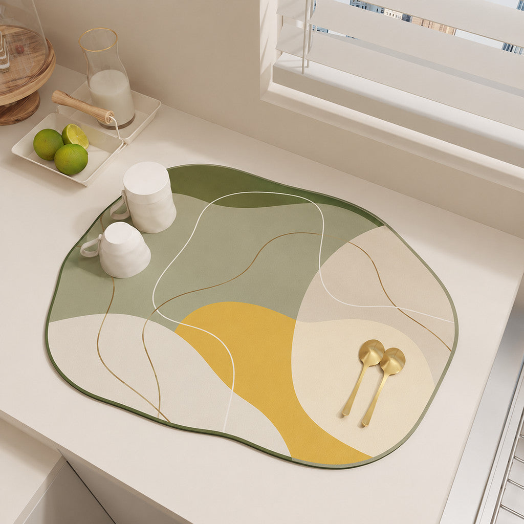 Bter Home Alas Meja Dapur Motif Abstrak Organik Serap Air Bentuk Irregular untuk Countertop Estetik