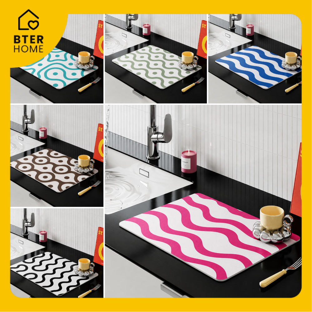 Bter Home Alas Meja Dapur Motif Garis Gelombang Modern Serap Air Pelindung Countertop - BH4724 TidakSerapAir
