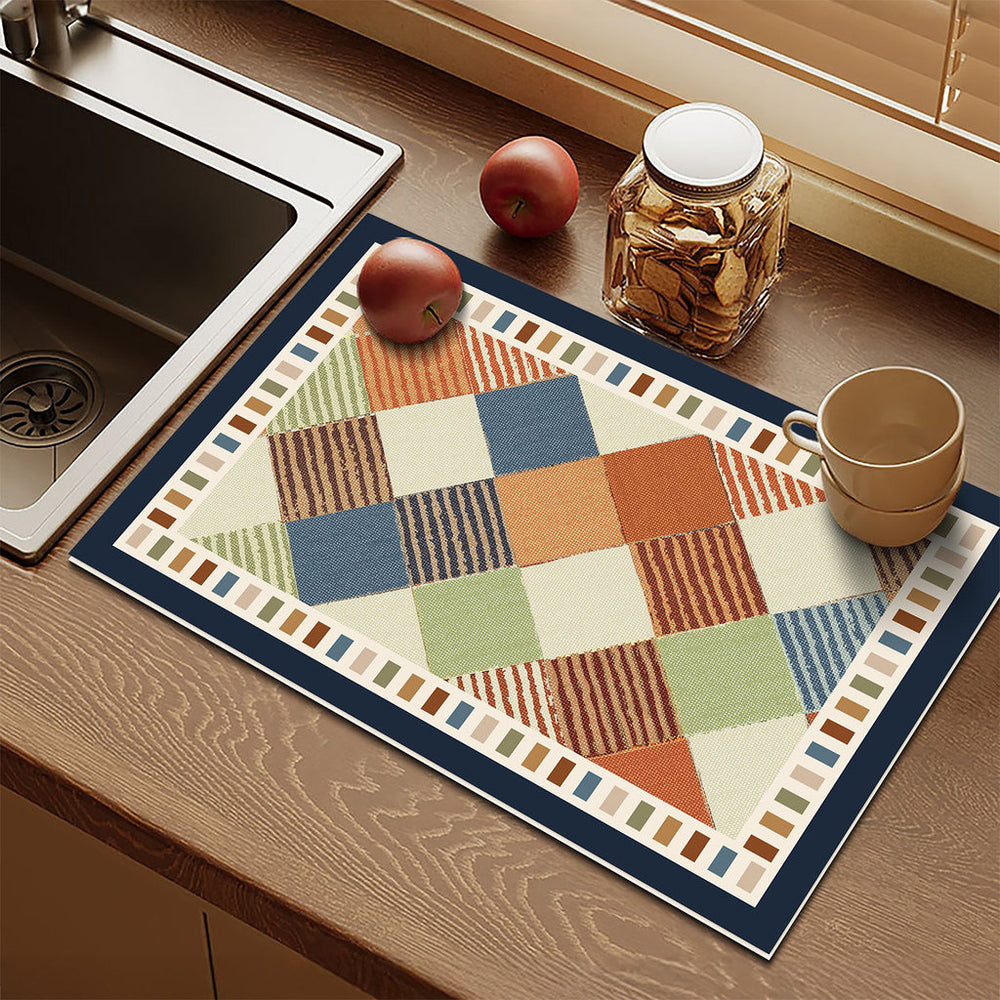 Bter Home Alas Meja Dapur Motif Kotak Geometris Serap Air Estetik untuk Countertop dan Coffee Corner