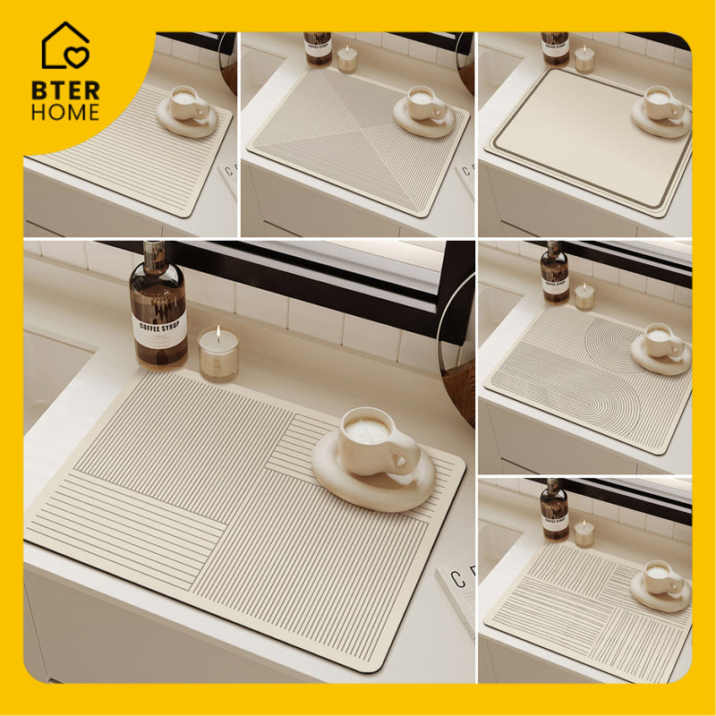 Bter Home Motif Garis Geometris Alas Meja Dapur Serap Air Minimalis untuk Coffee Corner - BH4671 SerapAir