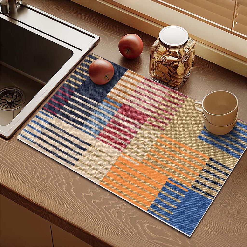 Bter Home Alas Meja Dapur Motif Kotak Geometris Serap Air Estetik untuk Countertop dan Coffee Corner