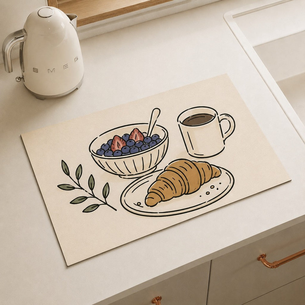 Bter Home Alas Meja Dapur Motif Coffee Breakfast Minimalis Serap Air untuk Countertop Estetik
