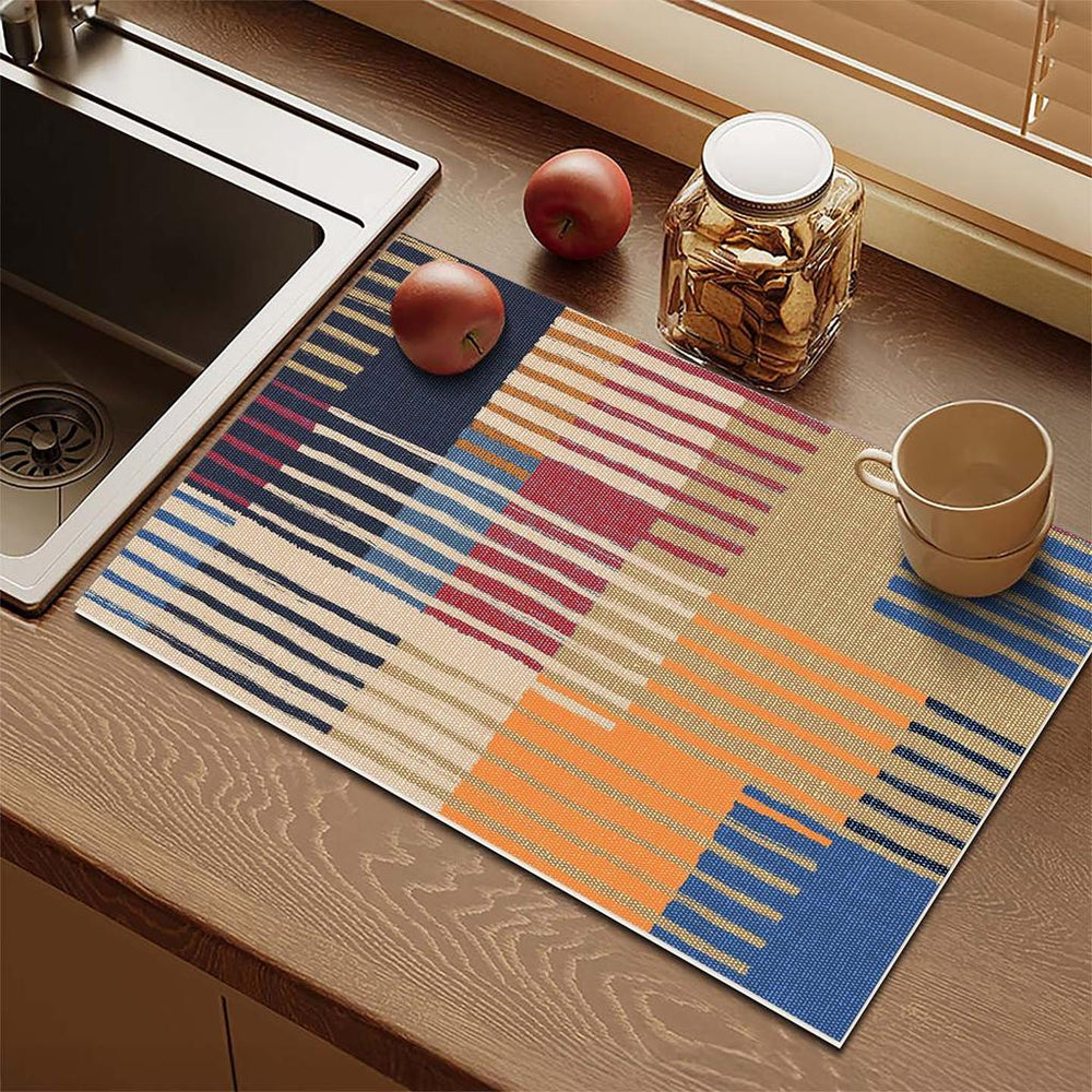 Bter Home Alas Meja Dapur Motif Kotak Geometris Serap Air Estetik untuk Countertop dan Coffee Corner