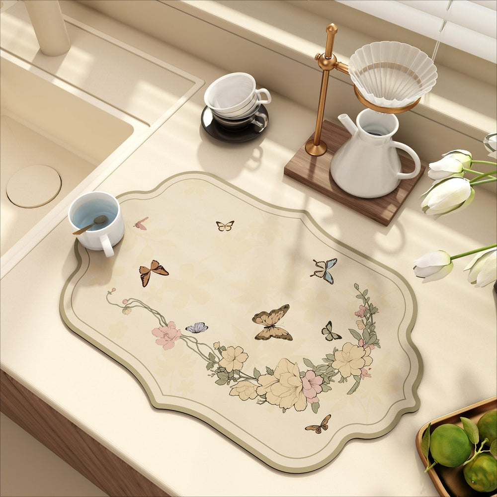 Bter Home Alas Meja Dapur Motif Kupu Kupu Floral Vintage Serap Air Pelindung Countertop Estetik - image 4