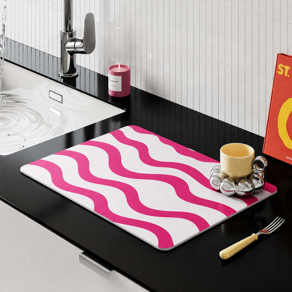 Bter Home Alas Meja Dapur Motif Garis Gelombang Modern Serap Air Pelindung Countertop - image 7
