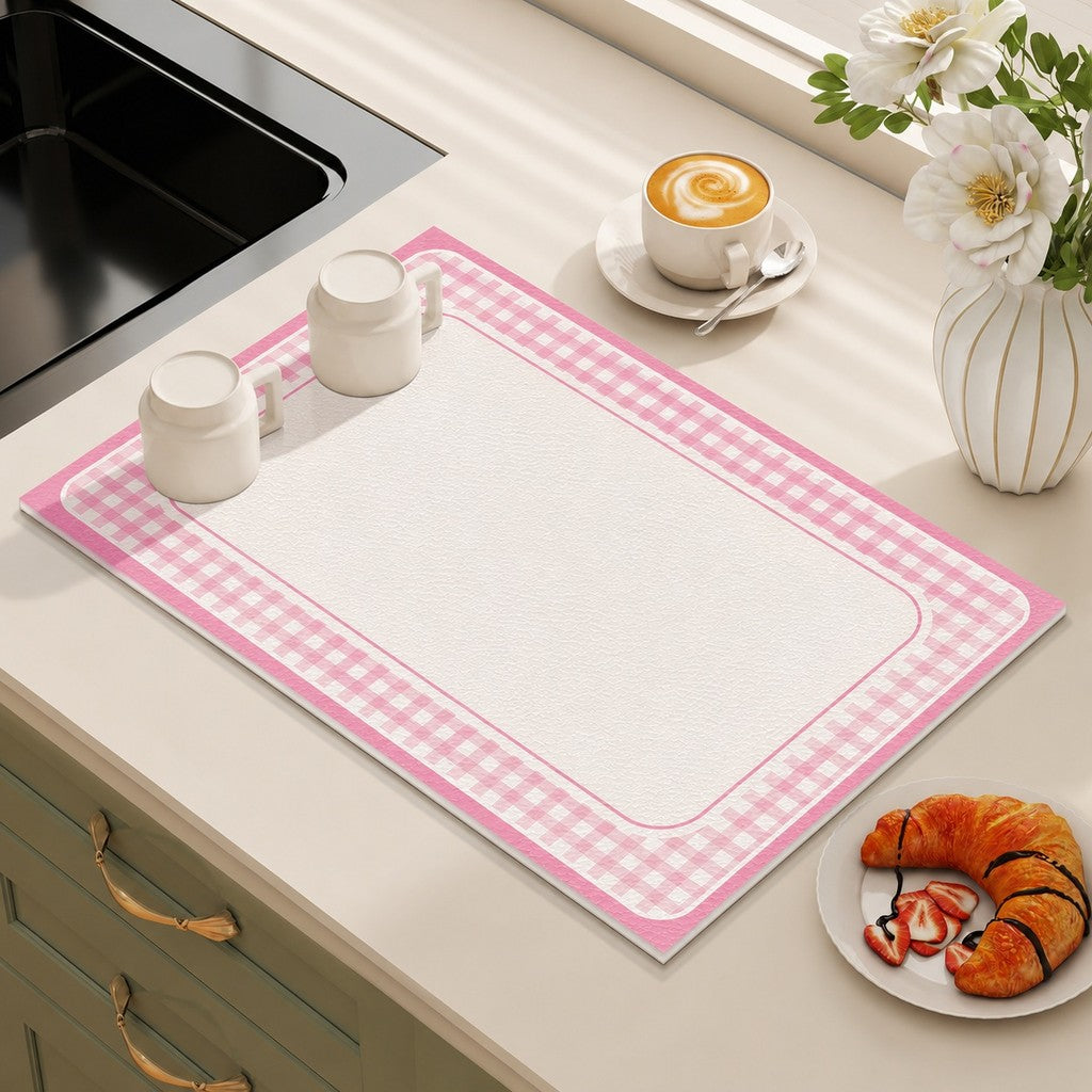 Bter Home Alas Meja Dapur Motif Gingham Pastel Serap Air Pelindung Countertop Minimalis