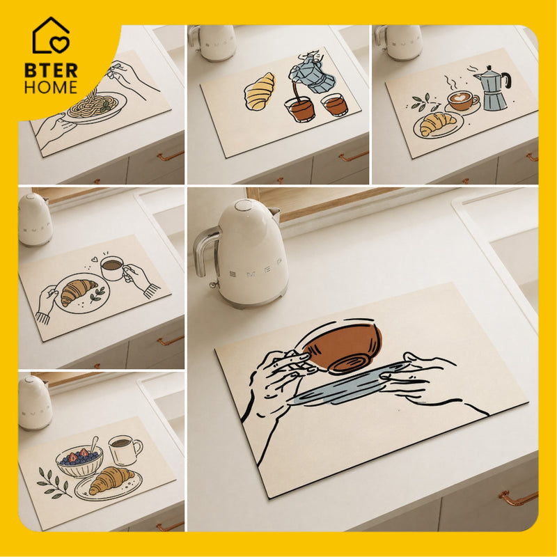 Bter Home Alas Meja Dapur Motif Coffee Breakfast Minimalis Serap Air untuk Countertop Estetik - BH4697 SerapAir