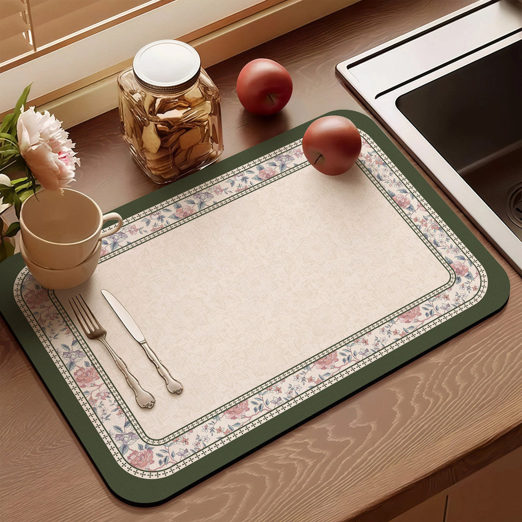 Bter Home Alas Meja Dapur Motif Botanical Vintage Serap Air Pelindung Countertop Estetik