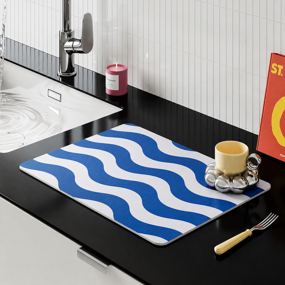 Bter Home Alas Meja Dapur Motif Garis Gelombang Modern Serap Air Pelindung Countertop