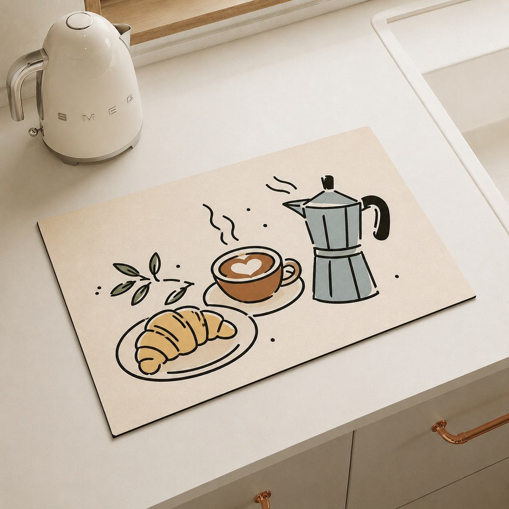 Bter Home Alas Meja Dapur Motif Coffee Breakfast Minimalis Serap Air untuk Countertop Estetik