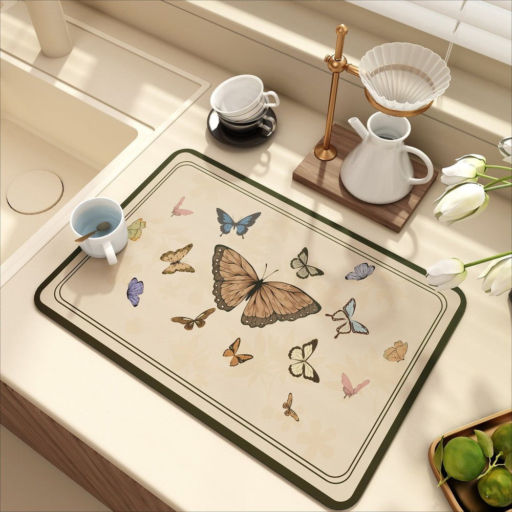 Bter Home Alas Meja Dapur Motif Kupu Kupu Floral Vintage Serap Air Pelindung Countertop Estetik