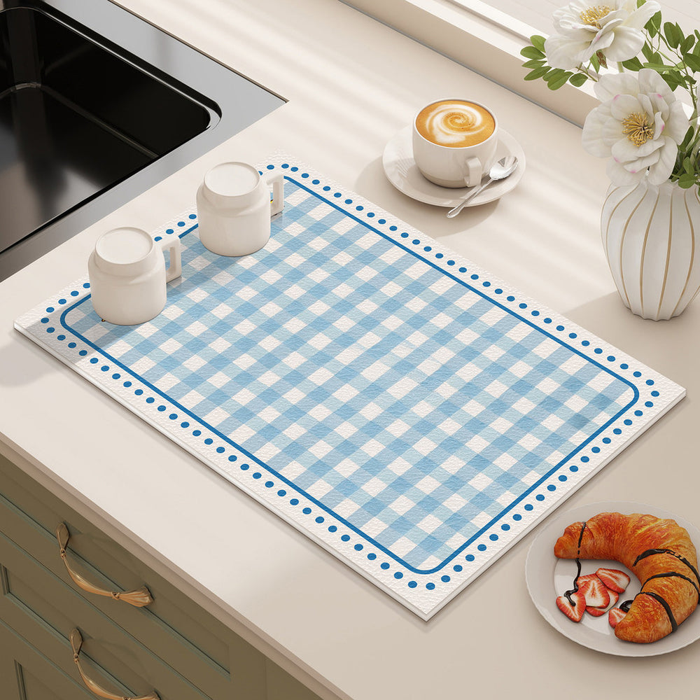 Bter Home Alas Meja Dapur Motif Gingham Pastel Serap Air Pelindung Countertop Minimalis