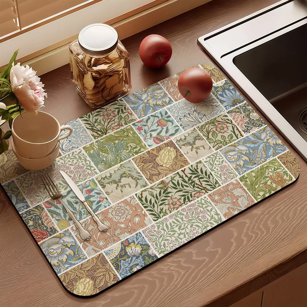 Bter Home Alas Meja Dapur Motif Patchwork Vintage Serap Air untuk Countertop Estetik