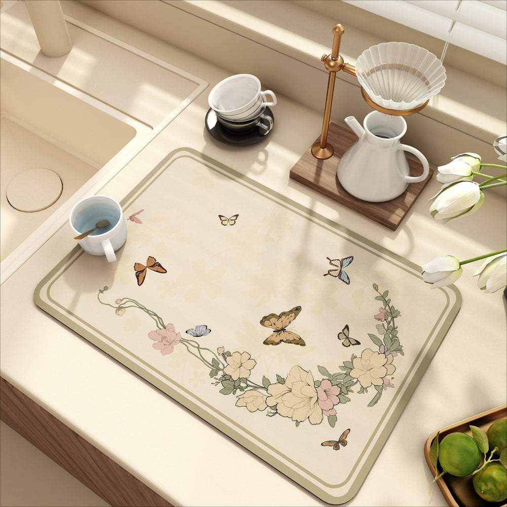 Bter Home Alas Meja Dapur Motif Kupu Kupu Floral Vintage Serap Air Pelindung Countertop Estetik - image 6