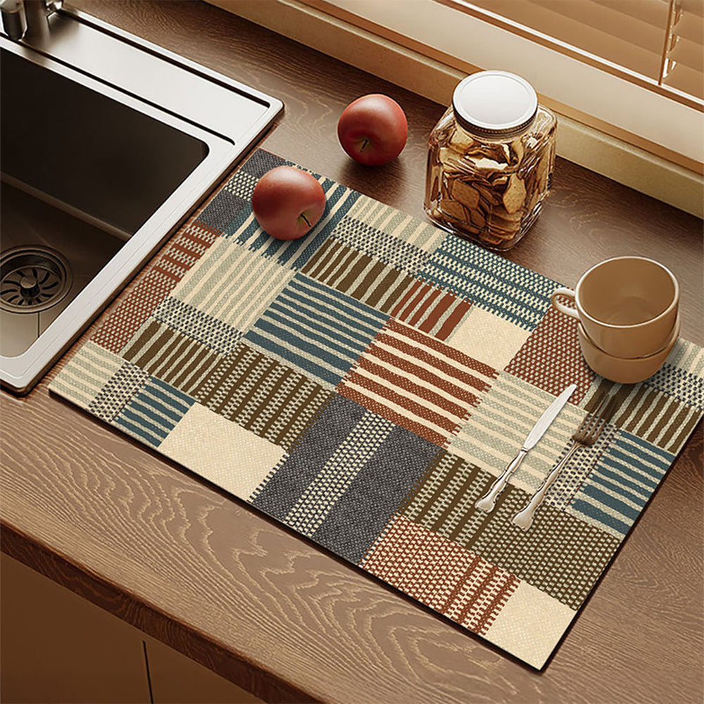 Bter Home Alas Meja Dapur Motif Kotak Geometris Serap Air Estetik untuk Countertop dan Coffee Corner