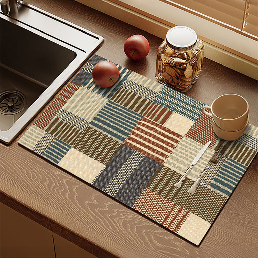 Bter Home Alas Meja Dapur Motif Kotak Geometris Serap Air Estetik untuk Countertop dan Coffee Corner