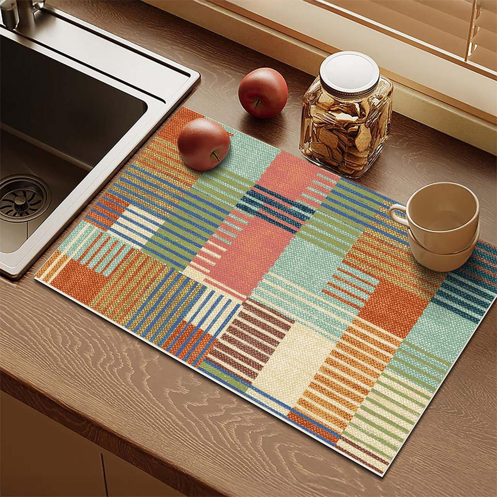 Bter Home Alas Meja Dapur Motif Kotak Geometris Serap Air Estetik untuk Countertop dan Coffee Corner