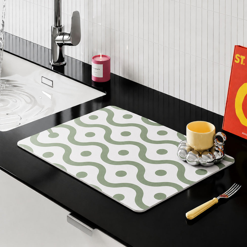Bter Home Alas Meja Dapur Motif Garis Gelombang Modern Serap Air Pelindung Countertop