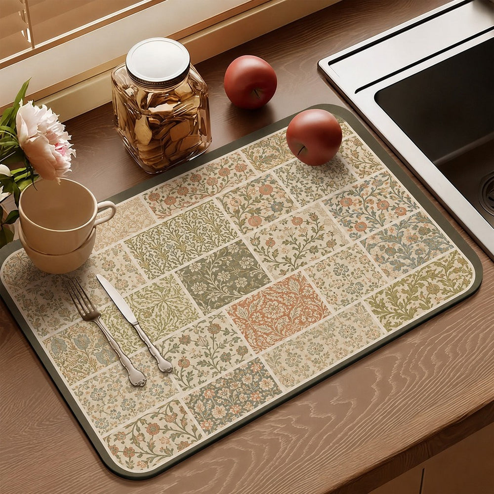 Bter Home Alas Meja Dapur Motif Patchwork Vintage Serap Air untuk Countertop Estetik