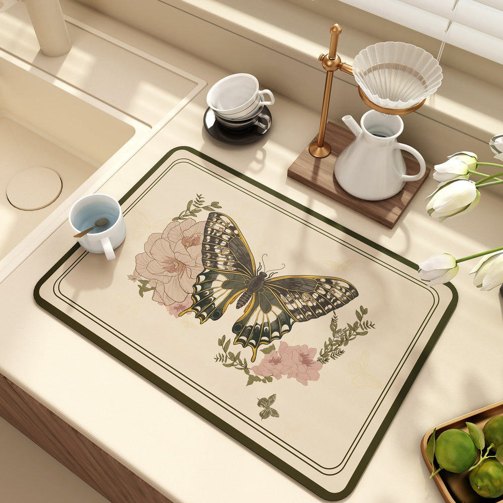 Bter Home Alas Meja Dapur Motif Kupu Kupu Floral Vintage Serap Air Pelindung Countertop Estetik - image 7