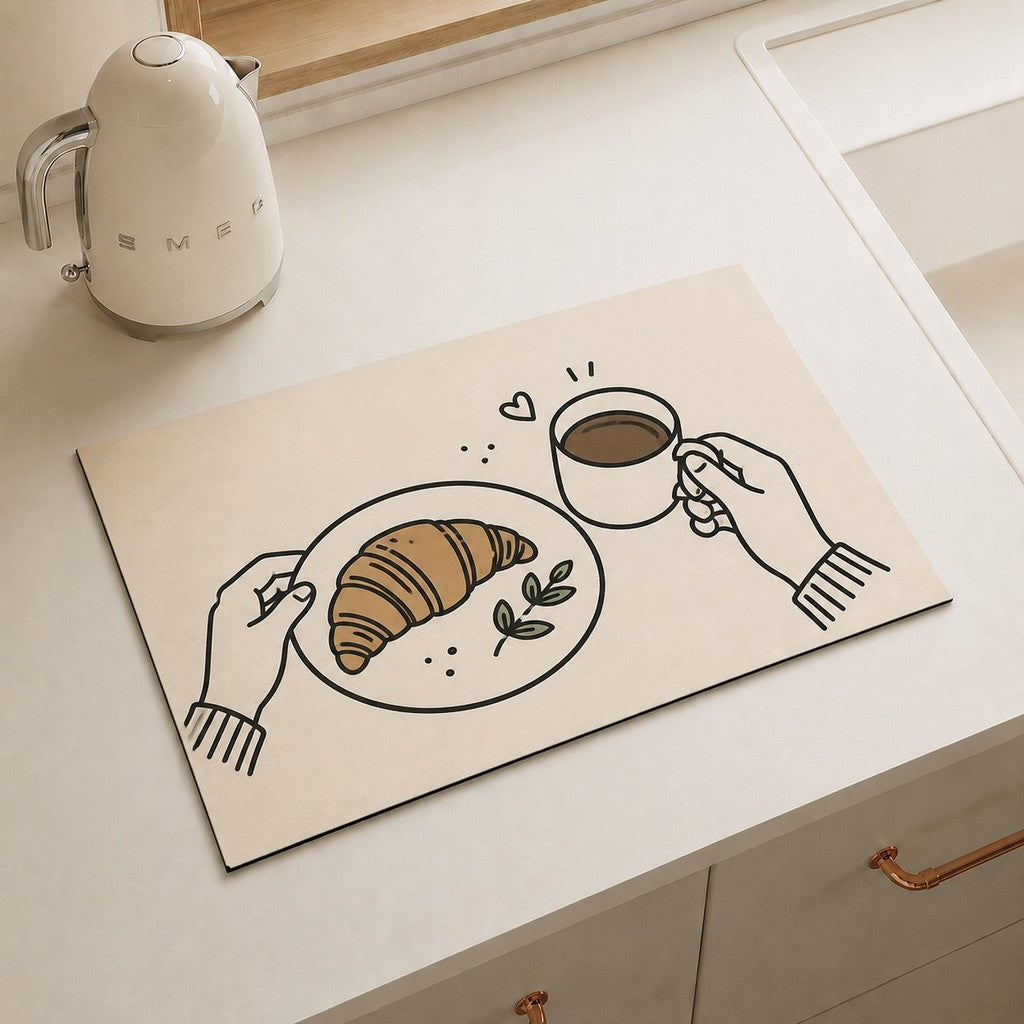 Bter Home Alas Meja Dapur Motif Coffee Breakfast Minimalis Serap Air untuk Countertop Estetik